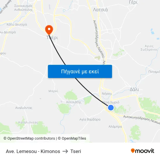Ave. Lemesou - Kimonos to Tseri map