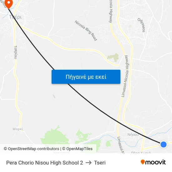 Pera Chorio Nisou High School to Tseri map