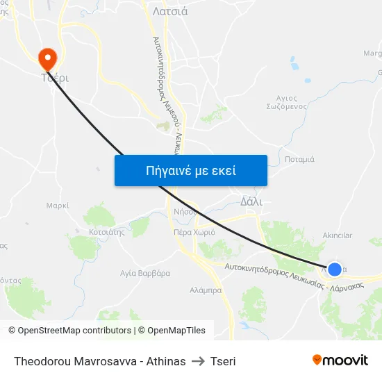 Theodorou Mavrosavva - Athinas to Tseri map