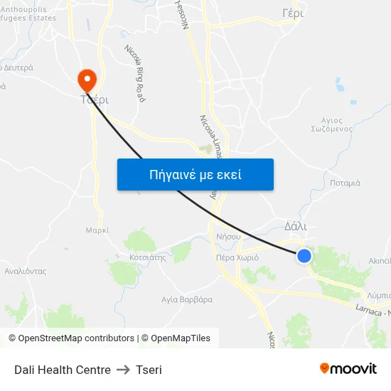 Dali Health Centre to Tseri map