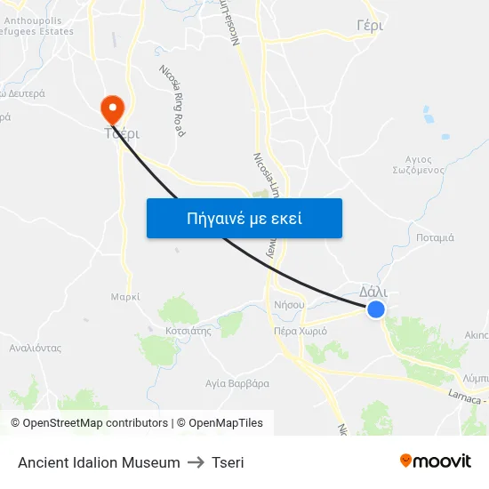 Ancient Idalion Museum to Tseri map