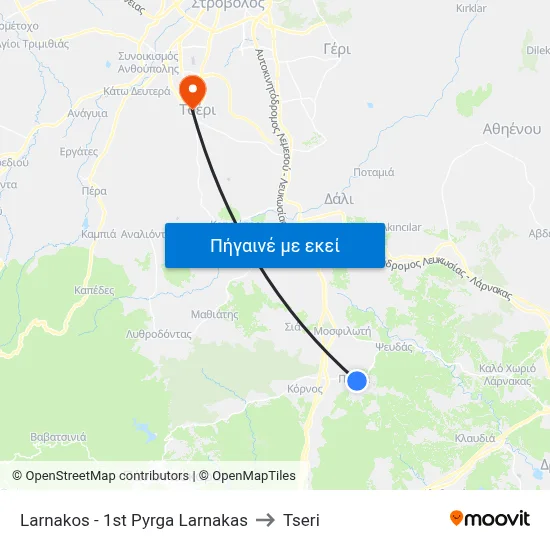Larnakos - 1st Pyrga Larnakas to Tseri map