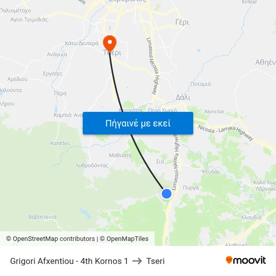 Grigori Afxentiou - 4th Kornos 1 to Tseri map