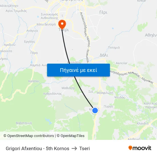 Grigori Afxentiou - 5th Kornos to Tseri map