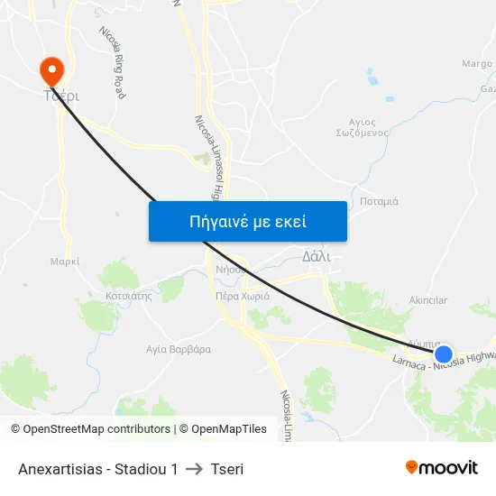 Anexartisias - Stadiou to Tseri map