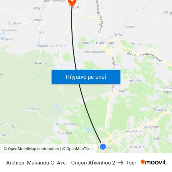 Archiep. Makariou C´ Ave. - Grigori Afxentiou 2 to Tseri map