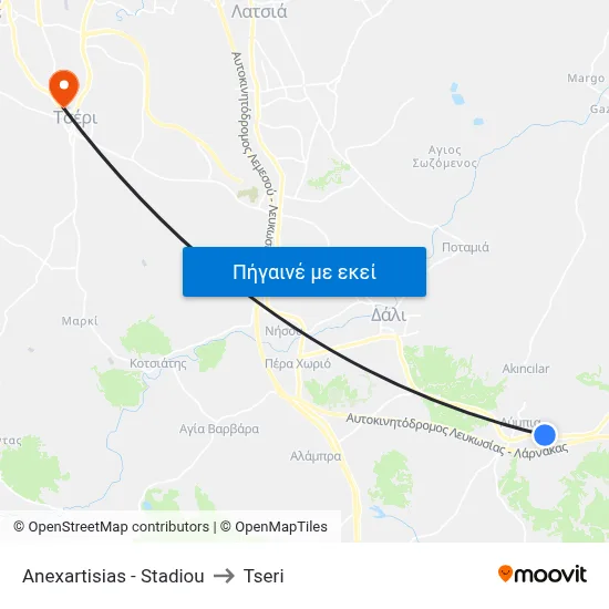 Anexartisias - Stadiou to Tseri map