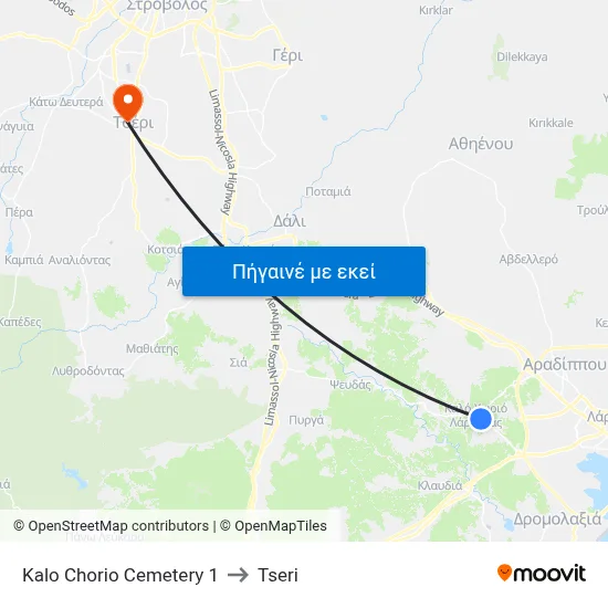 Kalo Chorio Cemetery to Tseri map