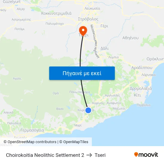Choirokoitia Neolithic Settlement 2 to Tseri map