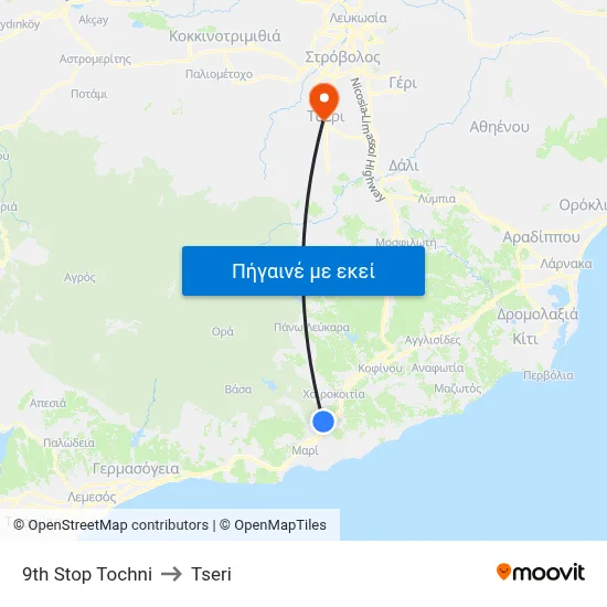 9th Stop Tochni to Tseri map