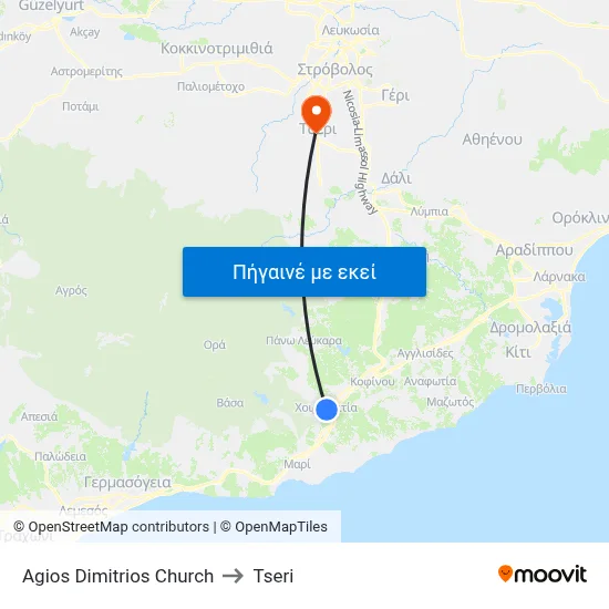 Agios Dimitrios Church to Tseri map