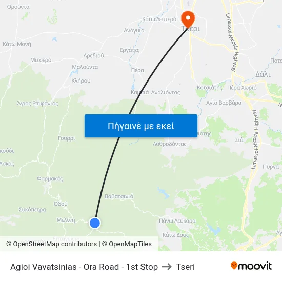 Ag. Vavatsinias - Ora Road - 1st Stop to Tseri map