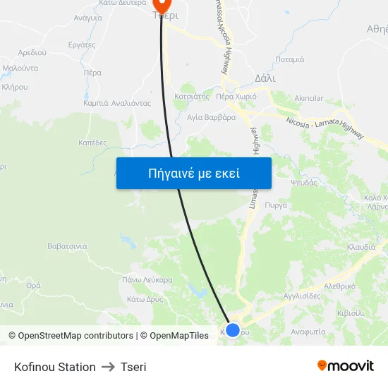 Kofinou Station to Tseri map