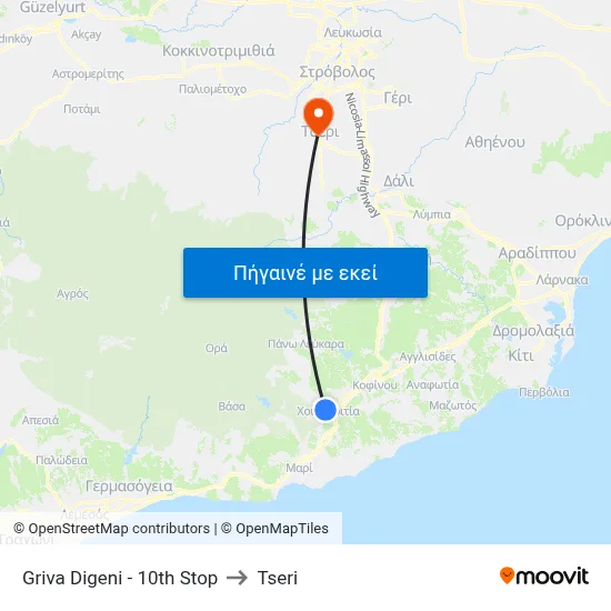 Griva Digeni - 10th Stop to Tseri map