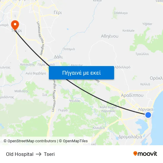 Old Hospital to Tseri map