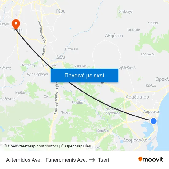Artemidos Ave. - Faneromenis Ave. to Tseri map