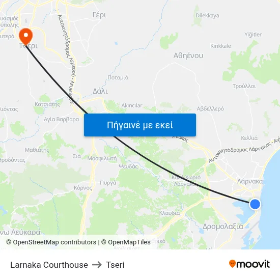 Larnaka Courthouse to Tseri map