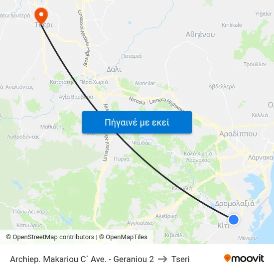 Archiep. Makariou C´ Ave. - Geraniou to Tseri map