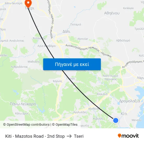 Kiti - Mazotos Road - 2nd Stop to Tseri map