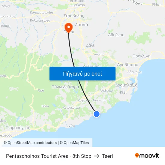 Pentaschoinos Tourist Area - 8th Stop to Tseri map