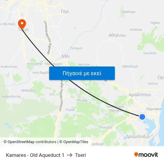 Kamares - Old Aqueduct 1 to Tseri map