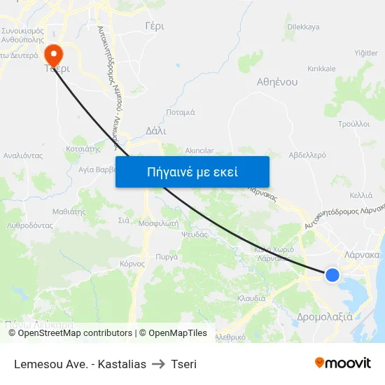 Lemesou Ave. - Kastalias to Tseri map