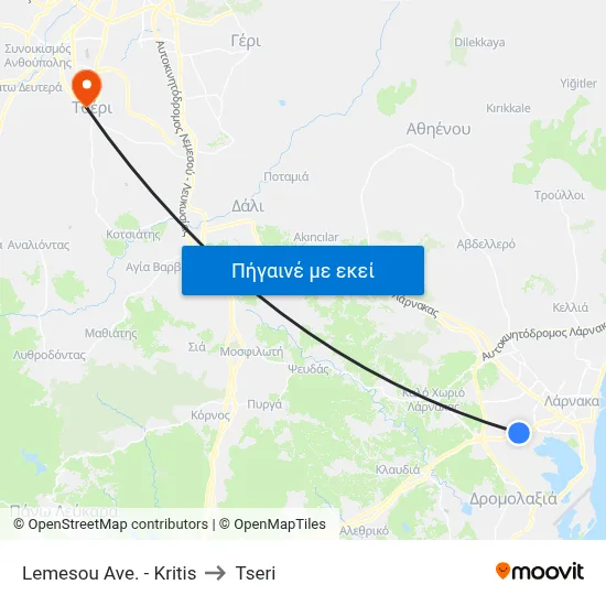 Lemesou Ave. - Kritis to Tseri map