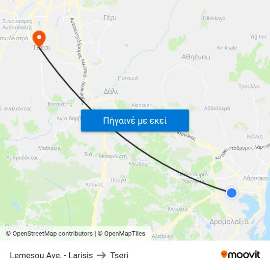 Lemesou Ave. - Larisis to Tseri map
