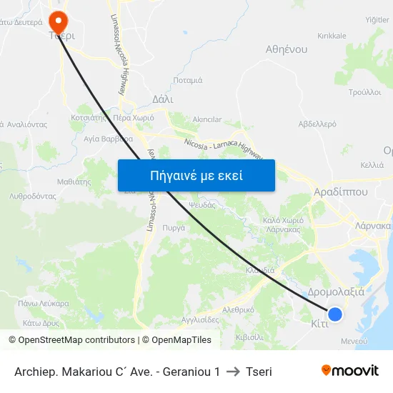 Archiep. Makariou C´ Ave. - Geraniou to Tseri map