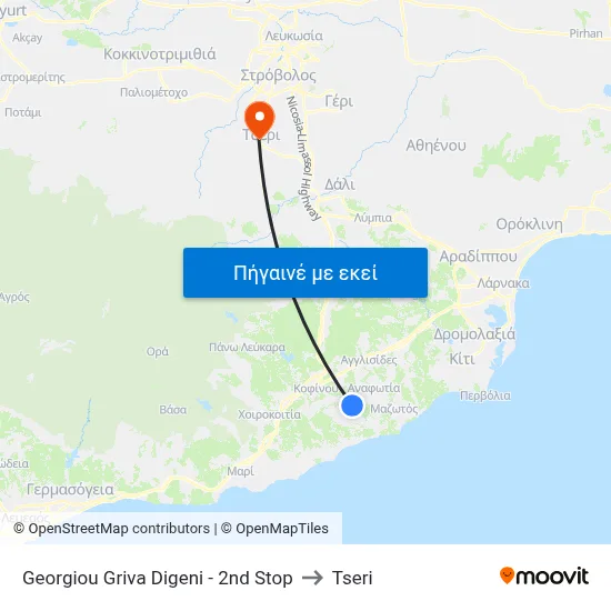 Georgiou Griva Digeni - 2nd Stop to Tseri map