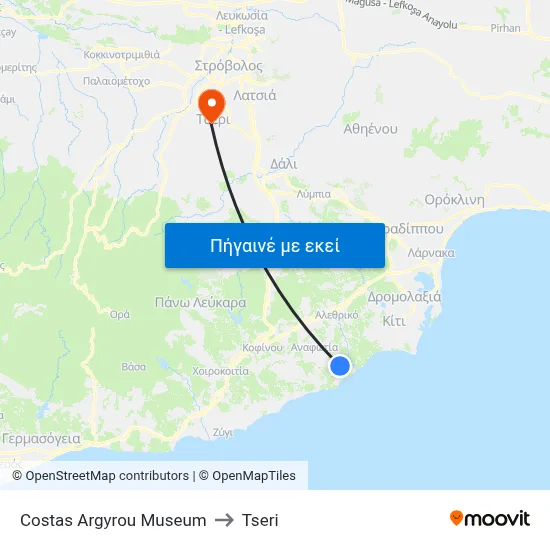 Costas Argyrou Museum to Tseri map