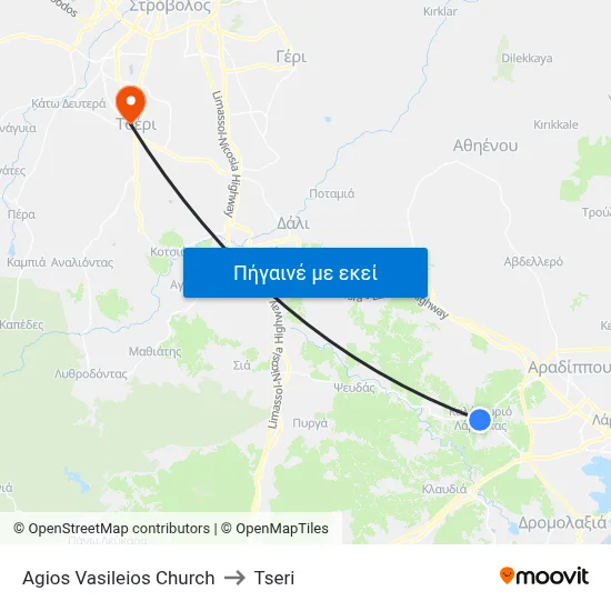 Ag. Vasileios Church to Tseri map