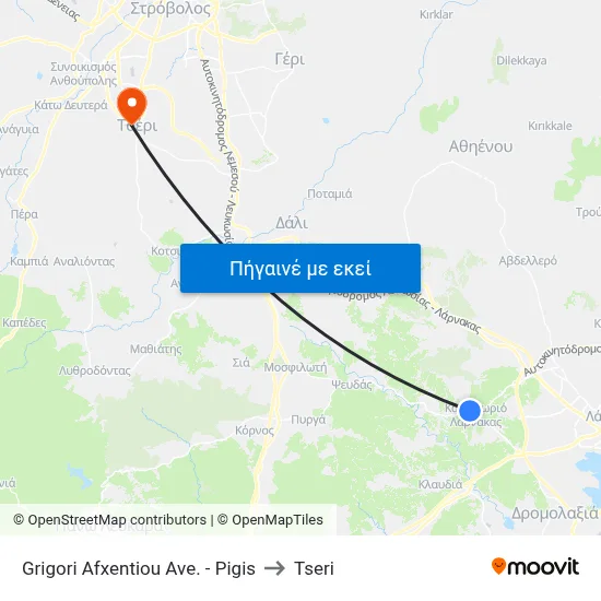 Grigori Afxentiou Ave. - Pigis to Tseri map
