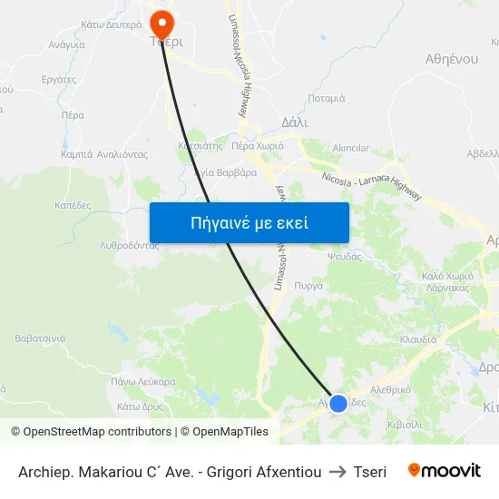 Archiep. Makariou C´ Ave. - Grigori Afxentiou to Tseri map