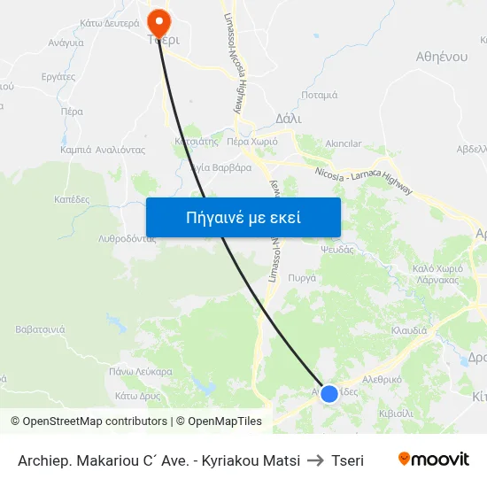 Archiep. Makariou C´ Ave. - Kyriakou Matsi to Tseri map