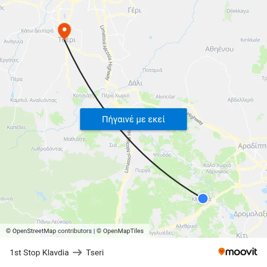 1st Stop Klavdia to Tseri map