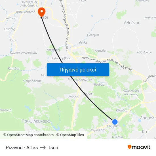 Pizavou - Artas to Tseri map