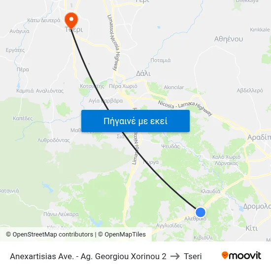 Anexartisias Ave. - Ag. Georgiou Xorinou to Tseri map