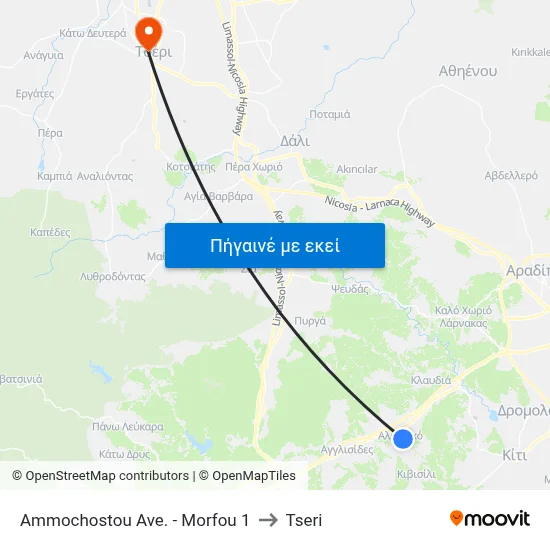 Ammochostou Ave. - Morfou to Tseri map