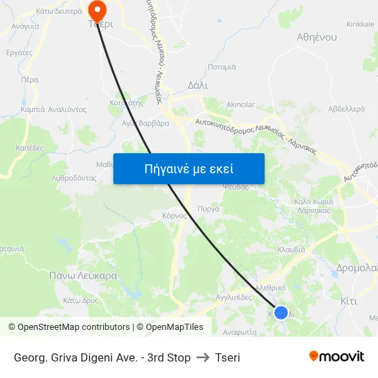 Georg. Griva Digeni Ave. - 3rd Stop to Tseri map