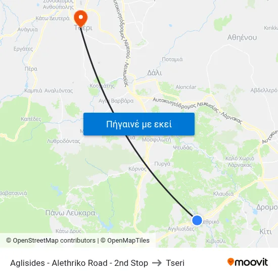 Aglisides - Alethriko Road - 2nd Stop to Tseri map
