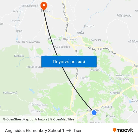 Anglisides Elem. School to Tseri map