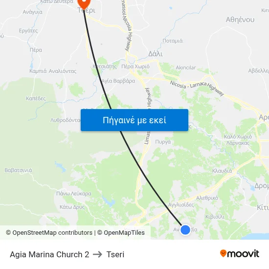 Ag. Marina Church to Tseri map