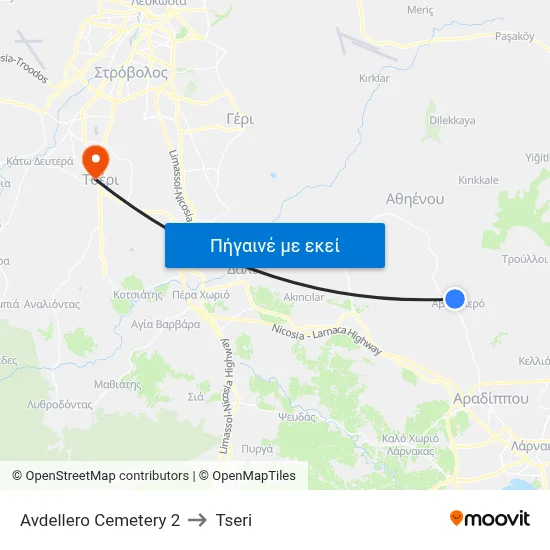 Avdellero Cemetery to Tseri map
