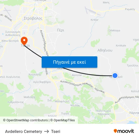 Avdellero Cemetery to Tseri map