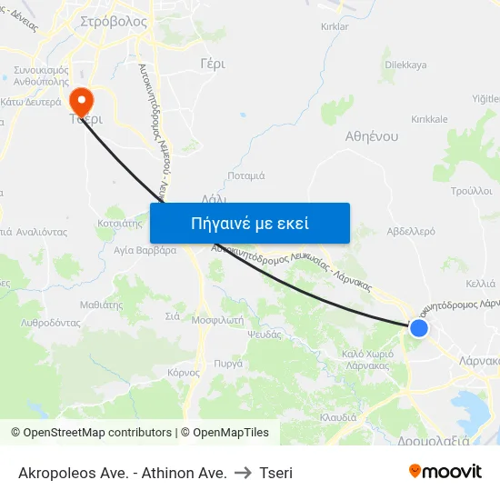 Akropoleos Ave. - Athinon Ave. to Tseri map