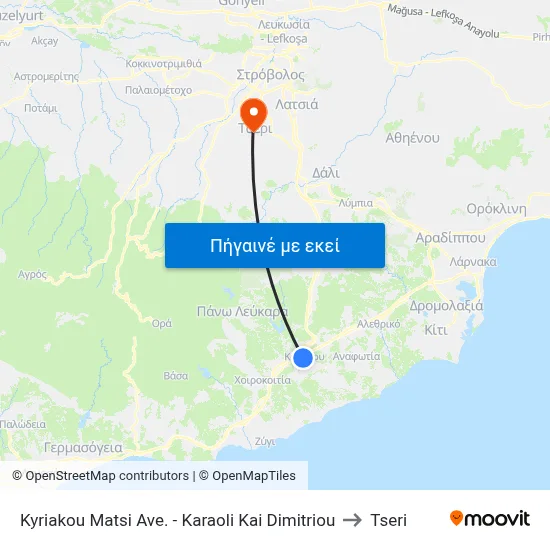 Kyriakou Matsi Ave. - Karaoli Kai Dimitriou to Tseri map