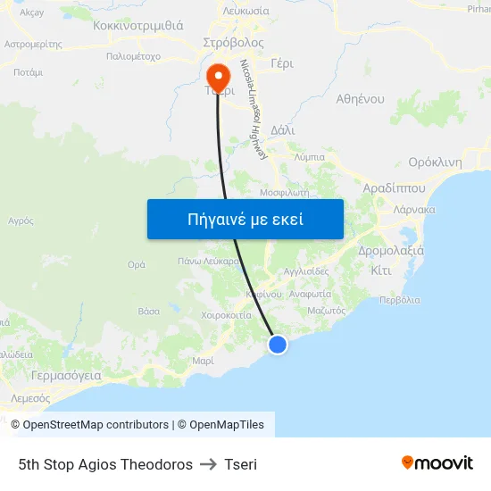 5th Stop Ag. Theodoros to Tseri map