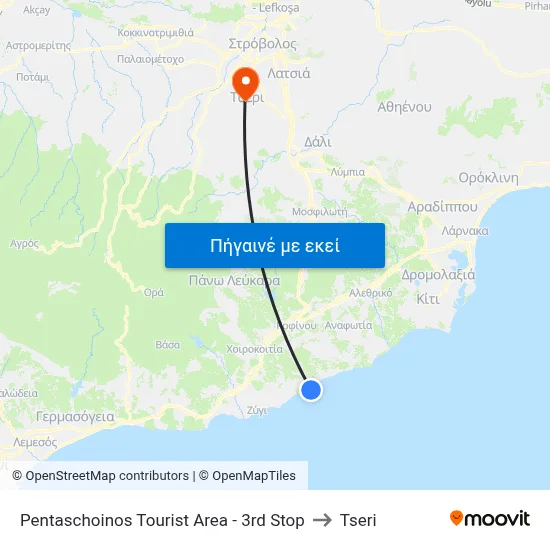 Pentaschoinos Tourist Area - 3rd Stop to Tseri map