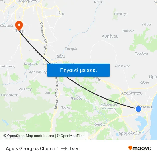 Ag. Georgios Church to Tseri map